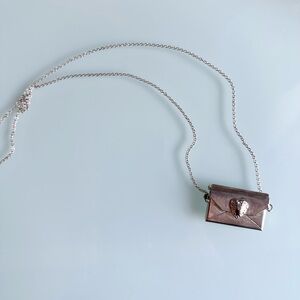 Vintage Heart Envelope Silvertone Pendant Necklace